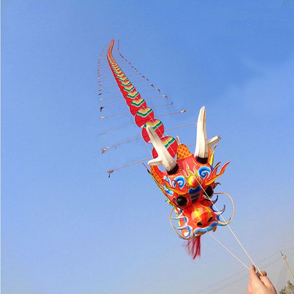 

large chinese dragon kite can fly with handle line traditional kite ocs gold fish albatross outdoor toys