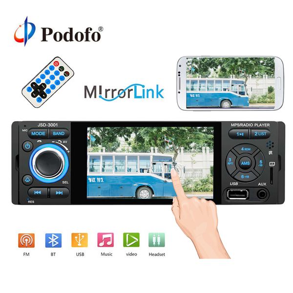 

podofo car radio 1 din autoradio 4 inch touch screen auto audio stereo multimedia player mirror link bluetooth usb aux fm swc