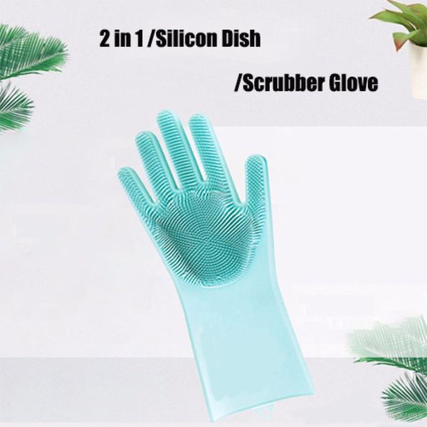 

silicone glove resuable household scrubber dishwashing gloves 2pcs/pair magic washing brush kitchen bed bathroom cleaning tools tc181207