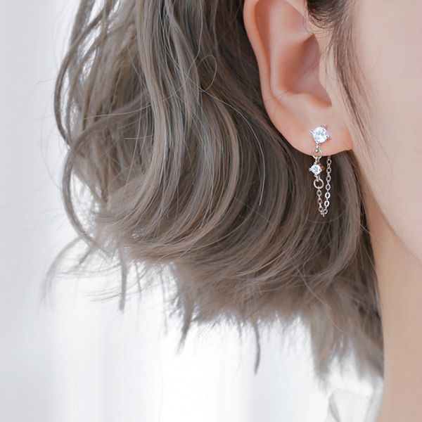 

unique style rear hanging silver bright zircon earring 925 chain ingenious earring for women gilr fashion jewelry christmas gift