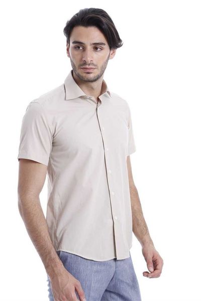 

short-sleeve terikoton slimfit cream male shirt unimart shop, White;black