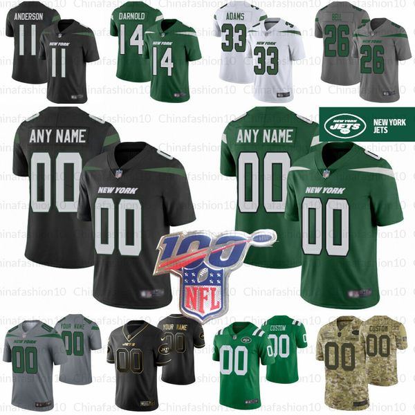

custom mens women kids new 26 le'veon bell 33 jamal adams york ny jet jerseys 14 sam darnold joe klecko namath anderson chrebet c.j. mo, Black;red