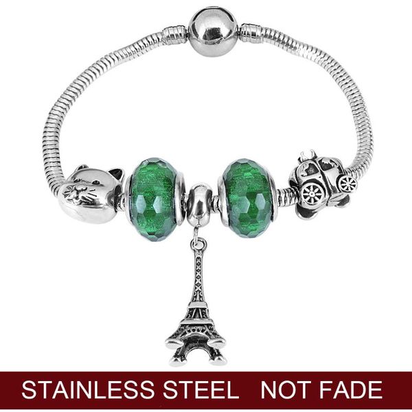 

charm bracelets eiffel tower pumpkin car bracelet for girl murano glass beads fine women diy jewelry gift, Golden;silver
