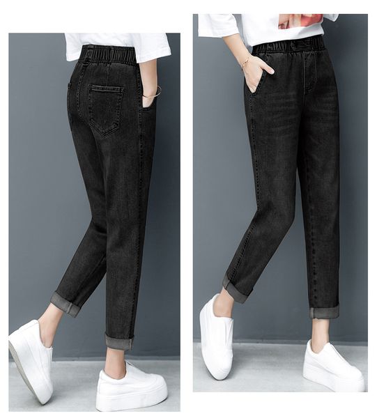 

deep black early autumn new easing straight leg elastic waist high fashion, Blue