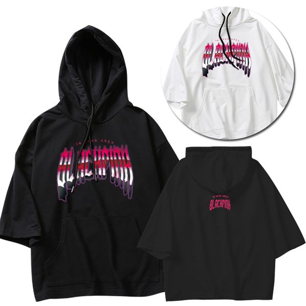 

blackpink new style hoodies loose five-point sleeve summer plus size women hoodied 2019 new kpop dropshipping, Black