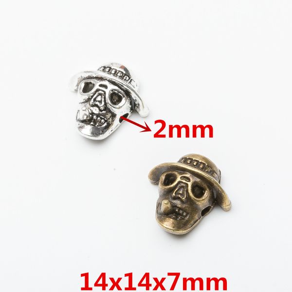

80pcs 14*14*7mm vintage bronze antique silver small hole skull skeleton beads metal charms loose beads diy beaded jewelry making, Blue;slivery