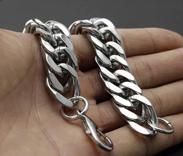 

hip hop stainless steel chain & link double cuban bracelets biker silver color curb bracelet bangles for men jewelry, Black