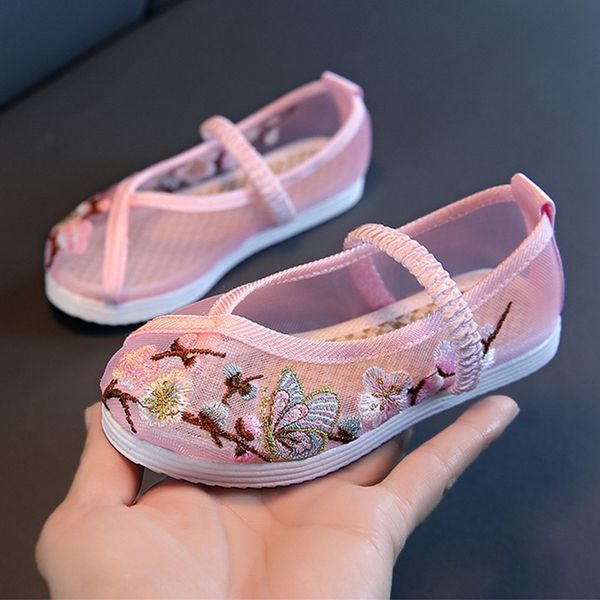 

children's women's sandals embroidered antique mesh chinese clothing shoes girls' embroidered shoes mesh sandals, Black;red