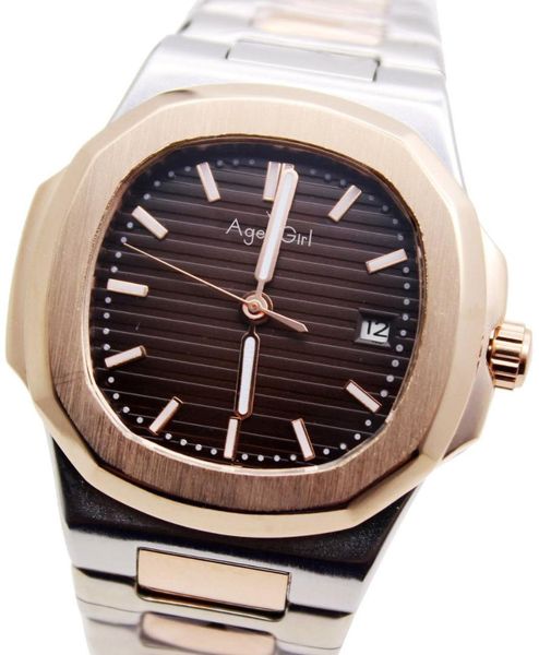 

luxury brand new automatic mechanical mens luminous rose gold stainless steel transparent glass back black blue gents watch, Slivery;brown