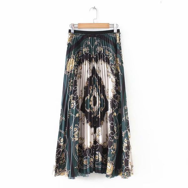 

women skirts pleated skirt women new vintage flower print pleated midi skirt faldas mujer elastic waist slim chic brand skirts qun157, Black