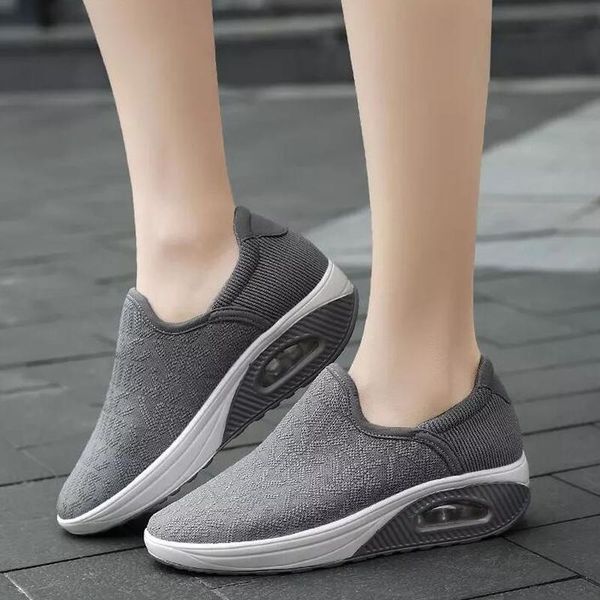 

women summer pumps chunky mid heels wedges soft shoes woman breathable mesh sneakers slip on female mujer sapato feminino d1232, Black