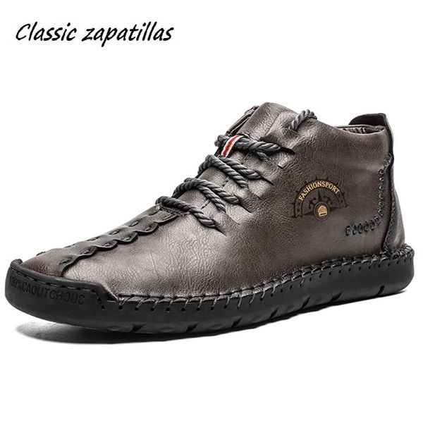 

2019 winter men boots leather high lace-up snow boots warm with fur waterproof ankle large size men winter shoes, Black