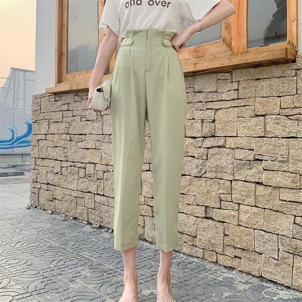 

hzirip 2020 fashion texture summer slender brief casual high bud waist loose solid women ankle length pencil pants, Black;white
