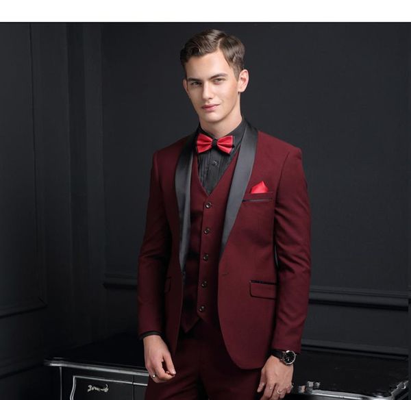 

new shawl lapel groomsmen one button groom tuxedos men suits wedding/prom/dinner man blazer(jacket+pants+vest+tie) 146, Black;gray