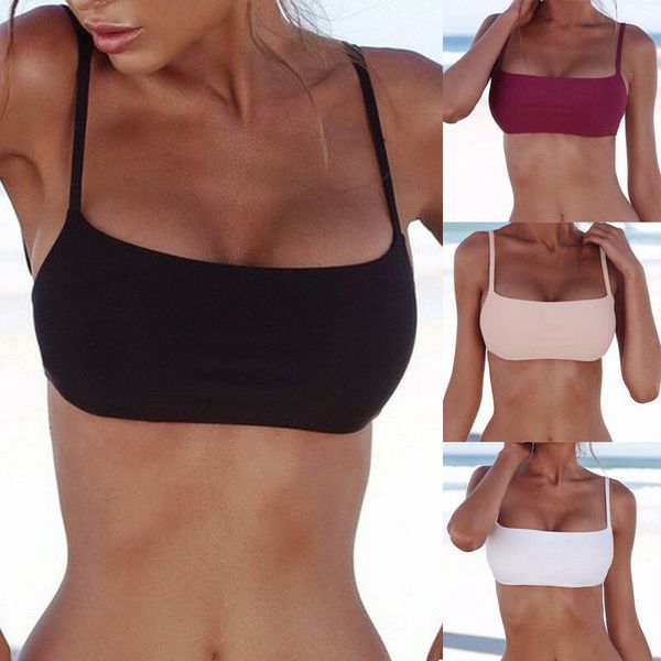 

new unpadded bikini pure color swimwear women bathing suit women swimming monokini crop new only top, White;black