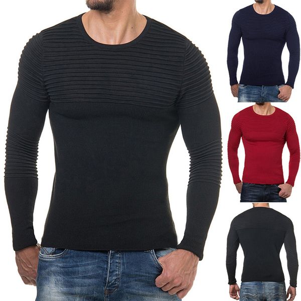 

2020 spring designer mens fashion solid color sweaters round neck fold stitching knit sweater men's casual slim sweater pull homme suét, White;black