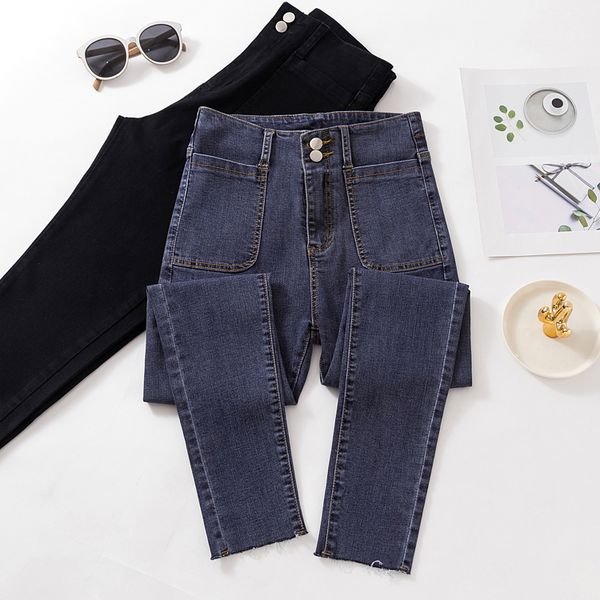 

2020 high waist jeans show high female trousers pencil pants, cultivate one's morality show thin tight little new pants, Blue