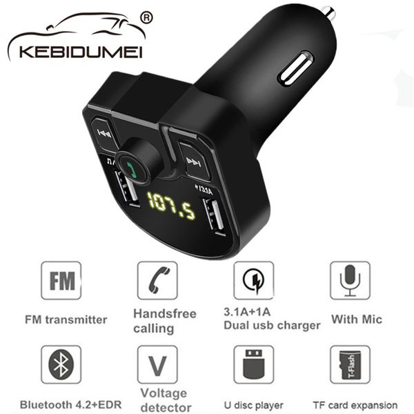 

bluetooth 4.2 mp3 player handscar kit fm transmitter support tf card u disk qc2.0 3.1a fast dual usb charger power adapter