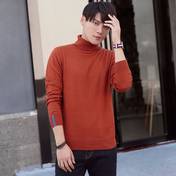 

men's turtleneck sweater slim korean version of the trend pullover sweater bottoming shirt long-sleeved in-line, White;black