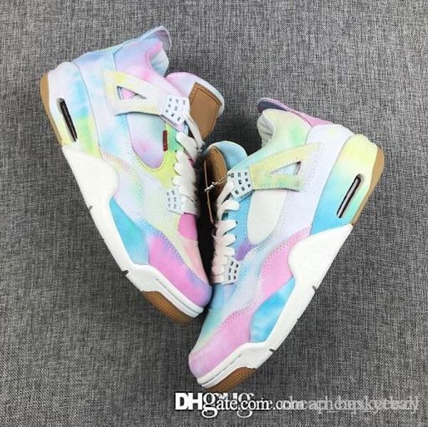 

2019 новое прибытие jumpman levi nrg 4 4s баскетбол обувь мужская multicolor радуга денима джинсы дизайнер спортивные кроссовки размер 40-45