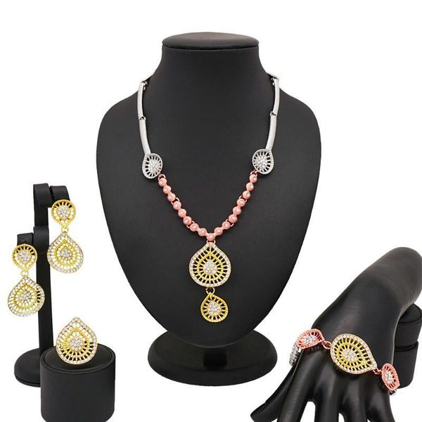 

mirafeel amazing price wedding gold jewelry sets for women pendant statement african beads crystal necklace earrings bracelet, Silver