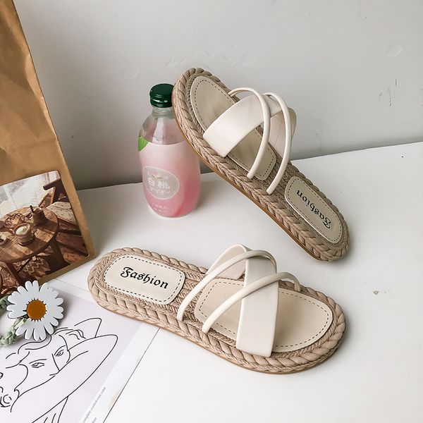 

cross-tied slippers casual female shoes low slides soft luxury 2020 flat pu fashion basic rubber narrow band low cross-tied, Black