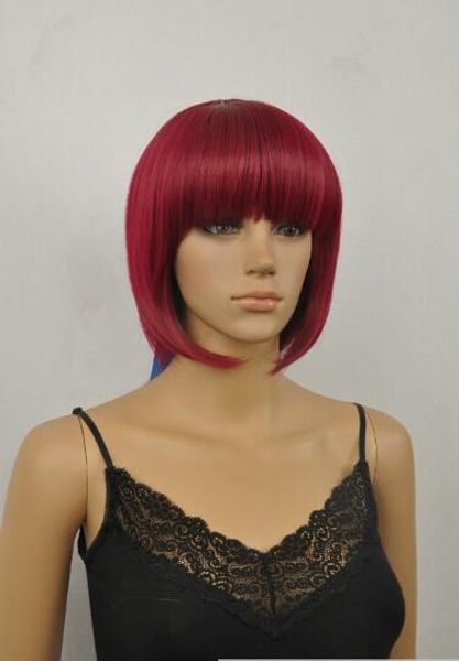 

+ new fashion wig wine red straight women short hair full wig, Black;brown