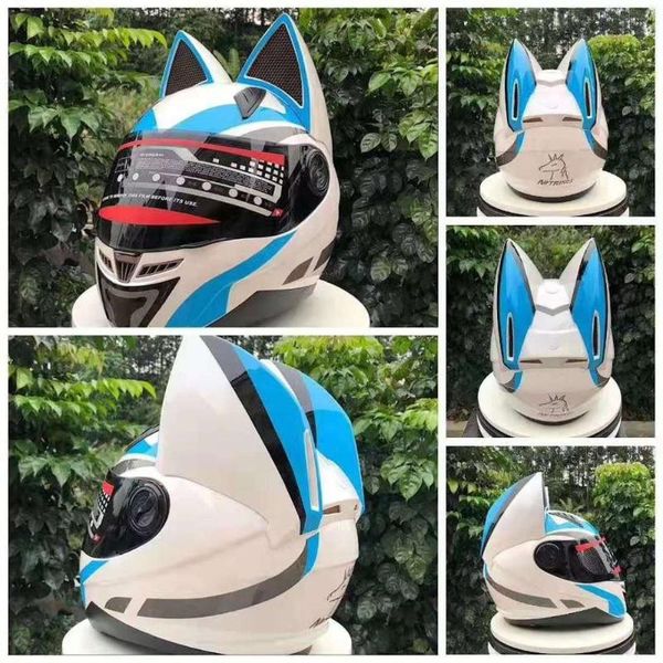 

blue helmet ears automobile race antifog full face helmet capacete moto casco motorcycle full face mask lo