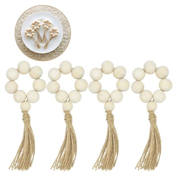 

4pcs natural wooden bead napkin rings weddings home decor table decoration
