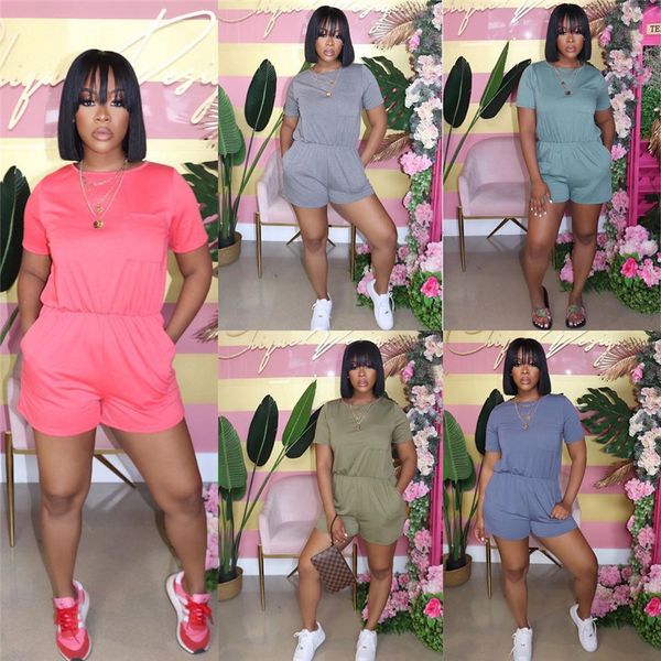 

solid color designer womens jumpsuits slim short sleeve backless shorts ladies rompers summer breathable female clothing, Black;white