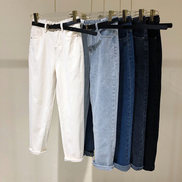 

women spring autumn fashion korea style empire waist denim loose harem pant office lady casual jeans female oversized trousers, Blue