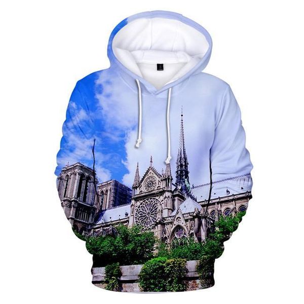 

paris mens hoodies 3d printed mens o-neck loose sweatshirts women causal clothes notre dame de, Black