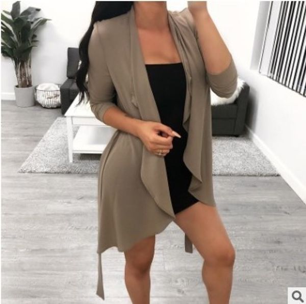

european and american style open stitch slim solid woman trench spring and autumn turn down collar female sashes long trench, Tan;black