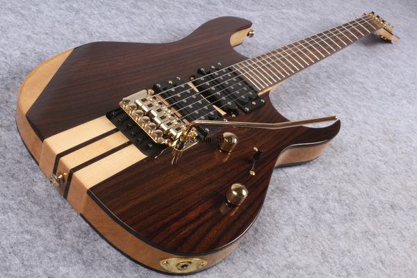 RGPrestige 77 Natural Walnut Brown Chitarra elettrica Neck Thru Body 24 tasti Floyed Rose Tremolo Bridge Locking Nut HSH Pickups