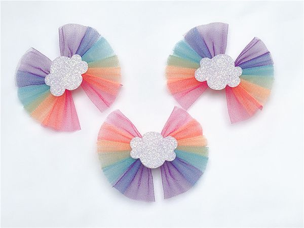 

wholesale 10pcs fashion cute glitter cloud bowknot hairpins gradient rainbow ribbon bow barrettes princess headwear boutique hair accessorie, Slivery;white
