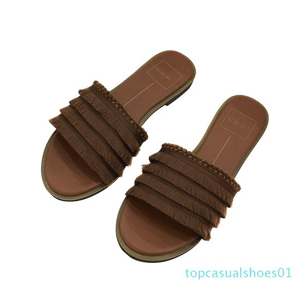

fringe low flat shoes female ladies' slippers luxury slides summer woman slipers women designer beach soft 2020 rome t01, Black