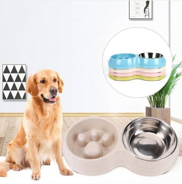 

wholesales double bowl slow feeder bowl dog pet anti-gulping feed bowl food feeder dish