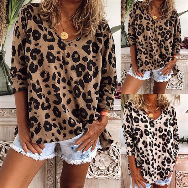 

2020 women's leopard print long sleeve large size women 2020 women's leopard t-shirt print long sleeve t-shirt large size women, White