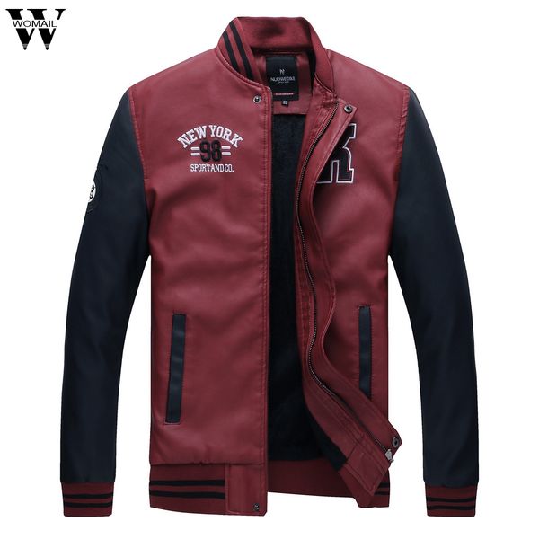 

men jacket autumn winter fashion casual high-quality stand collar leather jackets male coat thin men coat, Black;brown