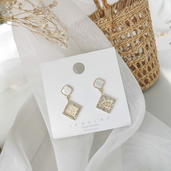 

simple dangle drop geometric square hollow flower earrings sweety elegant oorbellen accessories boucle d'oreille pendientes, Golden;silver