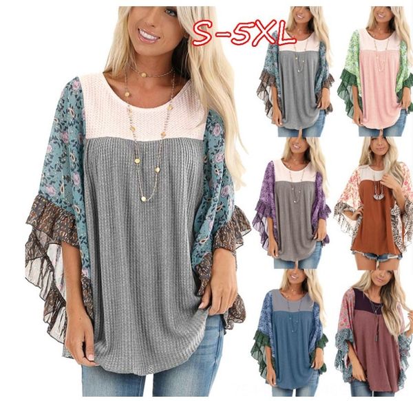 

women's 2020 printed waffger summer bat sleeve printing color waffle wear 2020 summer new bat sleeve printing color matching waffge, White