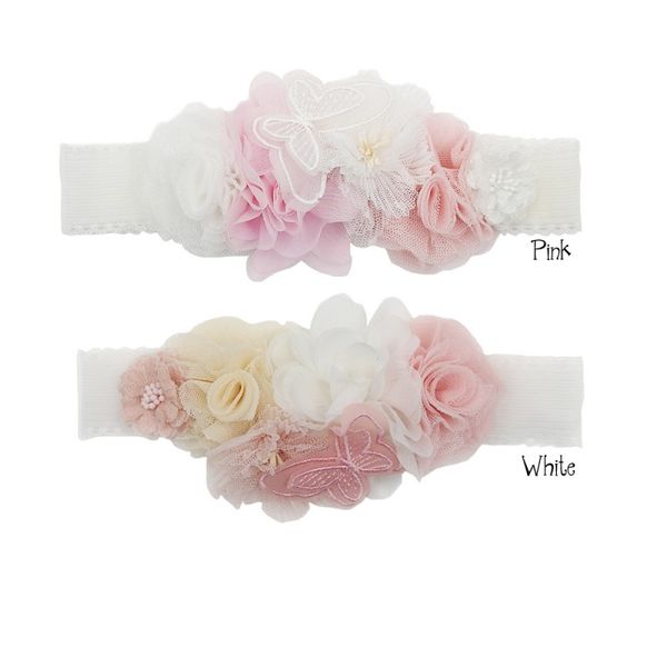 

10pcs/lot tulle flower headband chiffon flower hair band for baby girls infant hair accessory, Slivery;white