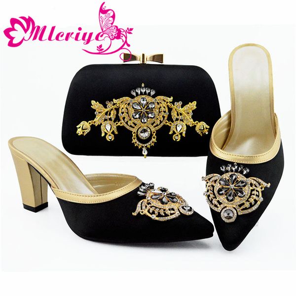 

excellent party shoes and handbag fashion slipper and purse bag set with pearls gy31 in black , heel height 9cm