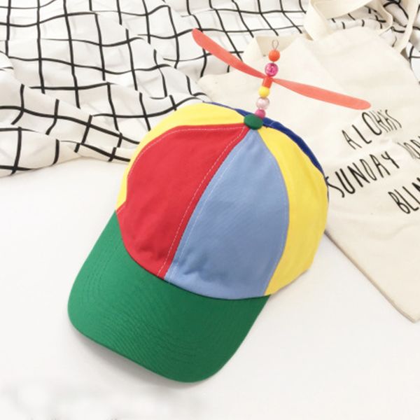 

and children summer fashion propeller cap adjustable baseball hat helicopter rainbow color fancy hat for kids, Blue;gray