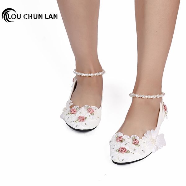 

handmade flower wedding shoes pink white lace flower women's shoes soft outsole princess bridesmaid ing, Black