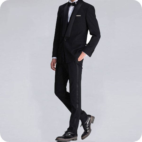 

black groom wear wedding tuxedos men suits man blazer shawl lapel stage suits 2piece evening party handsome groomsmen jacket pants, Black;gray