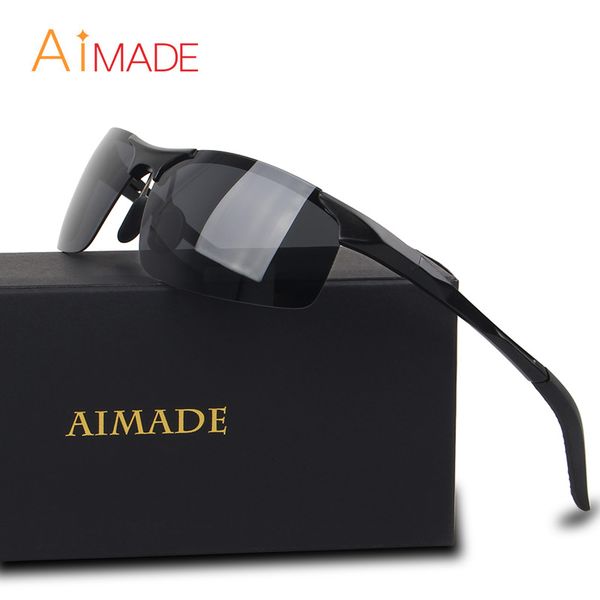 

aimade aluminium magnesium rectangle polarized sunglasses men women brand designer driving sports sun glasses male with box, White;black