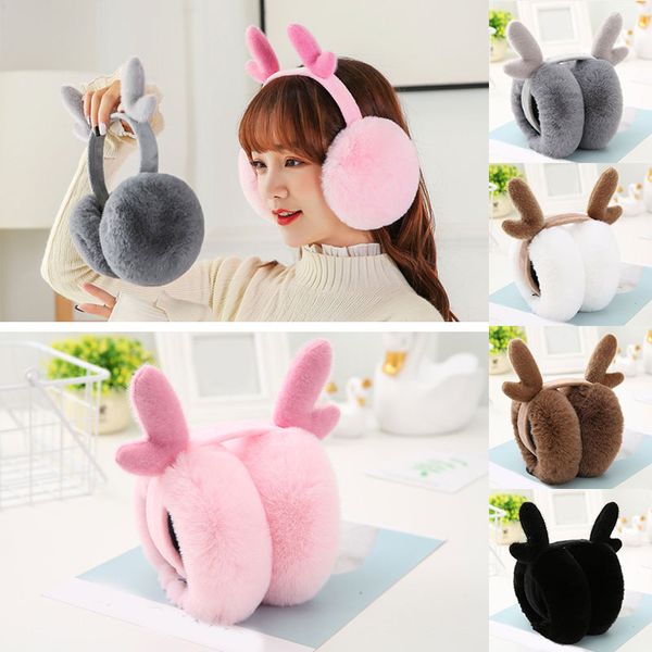 

fashion women antlers folding earmuffs girls winter thicken cute ear warmer soft plush fluffy ear cover wholesale, Blue;gray