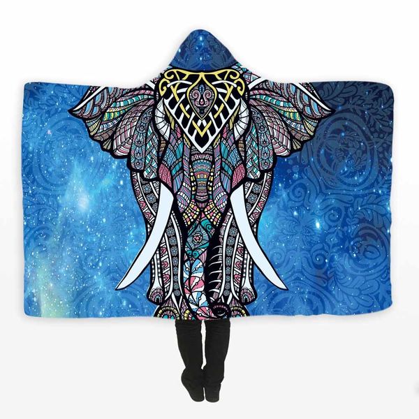 

blue india elephant hooded blanket bohemian coral fleece hoodie blanket soft on sofa bed wrapped shawls throw blankets