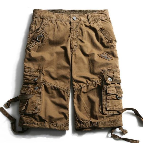 Moda sexy qualità nuova estate polpaccio -lunghezza cargo pantaloncini da uomo in cotone multi-tasca solido maschio puls size pantaloncini da spiaggia grasso più recente